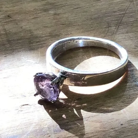 Ring, Amethyst and Sterling Silver Solitaire Ring, size 6.5, NEW, Handmade